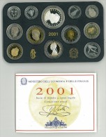 SERIE PROOF FONDO SPECCHIO 2001 - Confezione Zecca  Italia - Tiratura 10000 - COMPLETA DI ASTUCCIO ORIGINALE - Mint Sets & Proof Sets