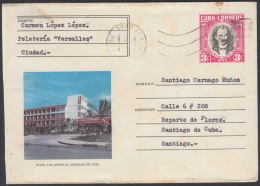1977-EP-26 CUBA 1977. Ed.178c. POSTAL STATIONERY. ENTERO POSTAL. J. MARTI. HOTEL AMERICAS. STGO CUBA. USED. - Storia Postale