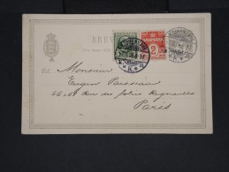 DANEMARK-Entier Postal +complément De Copenhague Pour Paris En 1906  à Voir P7297 - Postwaardestukken