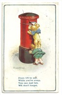 Boite Postale. Nounours Sur Le Dos D'une Petite Fille Qui Poste Une Carte.  Signée Donald McGill 1918 (?) - Mc Gill, Donald