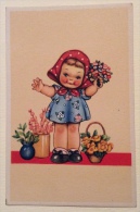 ILLUSTRATA BAMBINA CON FIORI NON VIAGGIATA F.P. - Zeitgenössisch (ab 1950)