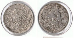 ALEMANIA DEUTSCHES REICH 1 2 MARK 1915 F PLATA SILVER. G1 - 1/2 Mark