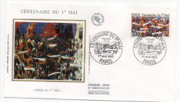 1990--enveloppe FDC "Soie" --Centenaire Du 1er Mai--Défilé -  Cachet   PARIS--75 - 1990-1999