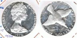 COOK ISLANDS 5 DOLLAR PAJARO PESCADOR 1976 PLATA SILVER G1 - Cook