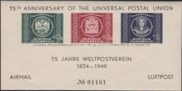 AUSTRIA 1949 UNIVERSAL POSTAL UNION COMBI Numbered Sheetlet   [non Dentelé,Geschnitten,no Dentado,non Dentellato] - Variétés & Curiosités