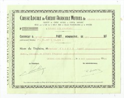 Certificat De Seize Parts Nominatives De Dix N.F. , 1964 ,  Crédit Agricole De Lussac Les Chateaux , Frais Fr : 1.50€ - Altri & Non Classificati