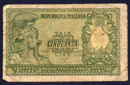 50 LIRE ITALIA 23/12/1951 BB - Bolaffi, Cavallaro, Giovinco - 50 Lire