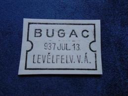 Hungary -  BUGAC  -Levélfelv.V.Á. (Vasút Állomás, Raiway Station)  -1937  SPECIMEN  Postmark  -handstamp  J1228.9 - Postmark Collection