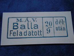 Hungary -M.Á.V. BALLA   Feladott  20/9. Délután - Railway - SPECIMEN  Postmark  -handstamp  J1228.19 - Hojas Completas