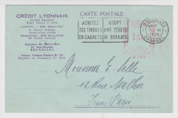 EMA CARTE POSTALE 7 NOVEMBRE 1938 CRÉDIT LYONNAIS AGENCE DE BRUXELLES POUR PARIS - Flammes