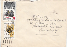 23061- BEETLE, SNAKE, OVERPRINT STAMPS ON COVER, 2001, ROMANIA - Lettres & Documents