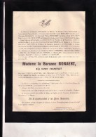 BOISSEILLES FOY-NOTRE-Dame Baronne BONAERT Née HANOT D´HARVENGT 1825-1889 Faire-part Mortuaire - Décès