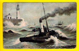 REMORQUEUR ALLANT AU DEVANT D’ UN TROIS-MATS EN PERIL Phare Steamer Schlepper Boot Bateau à Vapeur Schip => OOSTENDE 511 - Tugboats