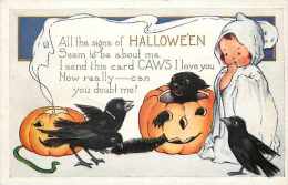 240227-Halloween, Whitney No WNY06-2, Girl In Ghost Costume With Black Birds & Black Cat In Jack O Lantern - Halloween