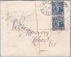 OZ Australien 1907-10-16 COLAO Brief Mit 2Pence 1/2Penny Senkrechtes Paar - Cartas & Documentos