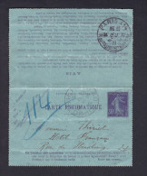 Carte Pneumatique Paris Rue St Denis Paris Faubourg Saint Martin 30c Semeuse Mr Thiriot Hotel Français - Pneumatische Post