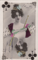 CPA PLAYING CARDS, QUEEN OF CLUB, YOUNG WOMAN, VINTAGE CLOTHES - Cartes à Jouer