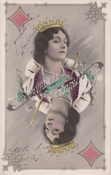 CPA PLAYING CARDS, QUEEN OF DIAMOND, YOUNG WOMAN, VINTAGE CLOTHES - Speelkaarten