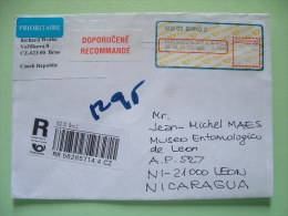 Czech Republic 2015 Registered Cover To Nicaragua - Machine Cancel Label - Brieven En Documenten