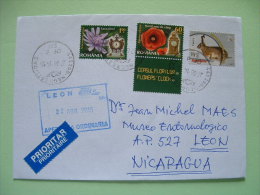 Romania 2015 Cover To Nicaragua - Flower Clock Rabbit Hare - Covers & Documents