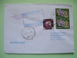 Romania 2015 Cover To Nicaragua - Flowers Clock - Storia Postale