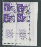 France Préoblitéré N° 181 XX Les 4 Saisons : 3 F. 63 En Bloc De 4 Coin Daté Du 10 . 1 . 83 ;  Sans Trait, Sans Ch. TB - Vorausentwertungen