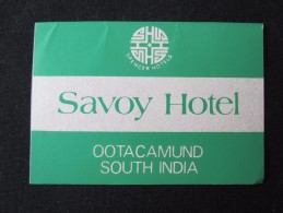 HOTEL MOTEL INN SPENCER SAVOY OOTACAMUND CALCUTA NEW DELHI BOMBAY INDIA DECAL STICKER LUGGAGE LABEL ETIQUETTE AUFKLEBER - Hotelaufkleber