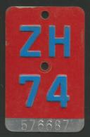Velonummer Zürich ZH 74 - Nummerplaten
