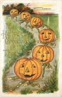 240247-Halloween, Whitney No WNY10-8, Jack O Lantern Head Men Running Down A Path, 1910 PM - Halloween