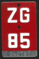 Velonummer Zug ZG 85 - Number Plates