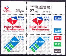 South Africa -1991 - Establishment Of Post Office Ltd And Telkom - Control Block - Neufs