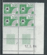 France Préoblitéré N° 185 XX Cartes à Jouer : 3 F. 95 En Bloc De 4 Coin Daté Du 12  . 3 . 84 ;   1 Trait, Sans Ch. TB - Préoblitérés