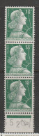 FRANCE N° 1011A 18F VERT FONCE  TYPE MULLER TROU DANS LA COURONNE BANDE DE 3 NEUFSANS CHARNIERE - Unused Stamps