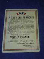 Plaque Métal "APPEL 18 JUIN 1940" Général De Gaulle. - Plaques En Tôle (après 1960)