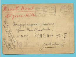 Kaart "Kriegsgefangenen-Sendung" Met Stempel BRUXELLES Naar STALAG VI F , Stempel GEPRUFT / STALAG - Oorlog 40-45 (Brieven En Documenten)