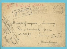 Kaart "Kriegsgefangenen-Sendung" Met Stempel BRUXELLES Naar STALAG VI F , Stempel GEPRUFT / STALAG - Oorlog 40-45 (Brieven En Documenten)