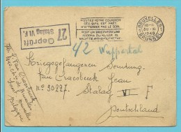 Kaart "Kriegsgefangenen-Sendung" Met Stempel BRUXELLES Naar STALAG VI F , Stempel GEPRUFT / STALAG - Guerra 40 – 45 (Cartas & Documentos)