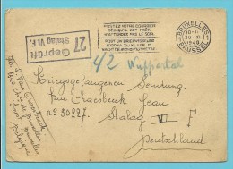 Kaart "Kriegsgefangenen-Sendung" Met Stempel BRUXELLES Naar STALAG VI F , Stempel GEPRUFT / STALAG - Oorlog 40-45 (Brieven En Documenten)