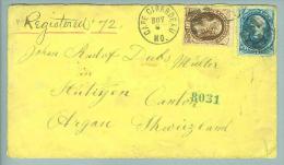 USA Cape Cirardeau 1877-11-08 R-Brief Nach Küttigen AG CH 10+5 Cents Marken - Briefe U. Dokumente