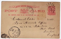 Australia.New South Wales 1900.stamped Stationery 1d, Sydney Via London - Brieven En Documenten