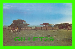 SAN ANTONIO, TEXAS - RIDING THE RANGE, SCENE SHOWING RUINS OF OLD FORT DAVIS CAVALRY MOUNT -  TEXACOLOR CARD CO - - San Antonio