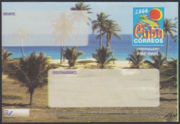 2000-EP-103 CUBA 2000. Ed.9. SOBRE CARTA. POSTAL STATIONERY. VARADERO BEACH. ERROR DISPLACED COLOR. FORMATO GRANDE. UNUS - Cartas & Documentos