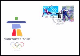 LIECHTENSTEIN, Winter OLYMPICS, VANCOUVER- 2010, First Day Cover, Olympics, Sports, Games, Skating, Ice, Logo, Rings. - Winter 2010: Vancouver