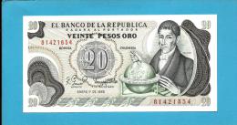 COLOMBIA - 20 Pesos Oro - 01.01.1982  - Pick 409.d - UNC. - Francisco José De CALDAS - 2 Scans - Kolumbien