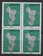 MAYOTTE, ERROR OF COLOR 20 CENTIMES 2008, MNH BLOCK OF 4 - Ongebruikt