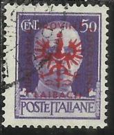 OCCUPAZIONE ITALIANA ITALY OVERPRINTED SOPRASTAMPATO ITALIA 1944 LUBIANA TEDESCA GERMAN OCCUPATION CENT.50c USATO USED - Duitse Bez.: Ljubljana