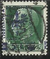 OCCUPAZIONE ITALIANA ITALY OVERPRINTED SOPRASTAMPATO ITALIA 1944 LUBIANA TEDESCA GERMAN OCCUPATION CENT. 25 USATO USED - Occup. Tedesca: Lubiana