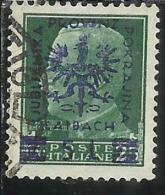 OCCUPAZIONE ITALIANA ITALY OVERPRINTED SOPRASTAMPATO ITALIA 1944 LUBIANA TEDESCA GERMAN OCCUPATION CENT. 25 USATO USED - Occup. Tedesca: Lubiana