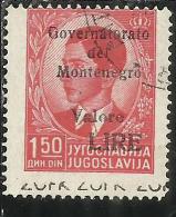 MONTENEGRO 1942 SOPRASTAMPA NERA BLACK OVERPRINTED VALORE LIRE 1,50 D USATO USED OBLITERE´ - Montenegro