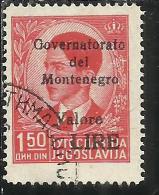 MONTENEGRO 1942 SOPRASTAMPA NERA BLACK OVERPRINTED VALORE LIRE 1,50 D USATO USED OBLITERE´ - Montenegro